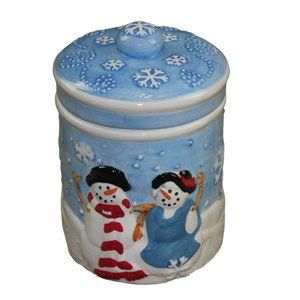 Houston Harvest Snowman Snowflake Ceramic Holiday Canister Christmas Winter 7"